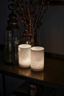 Decoratieglas met ledlichtje, dessin: dennenbos.