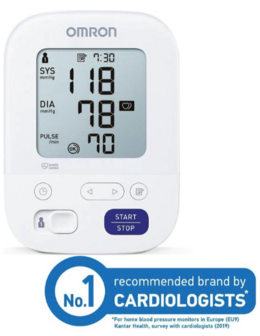 Omron M3 Comfort bloeddrukmeter met voorgevormde manchet.