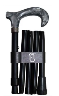 Finna wandelstok plooi- en verstelbaar, gebogen metacryl handvat grijs, zwart aluminium 