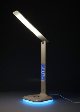 Bureaulamp met tijd, wekker -en temperatuurweergave.