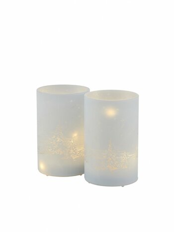 Set van twee decoratieglazen met ledlichtje, dessin hertjes
