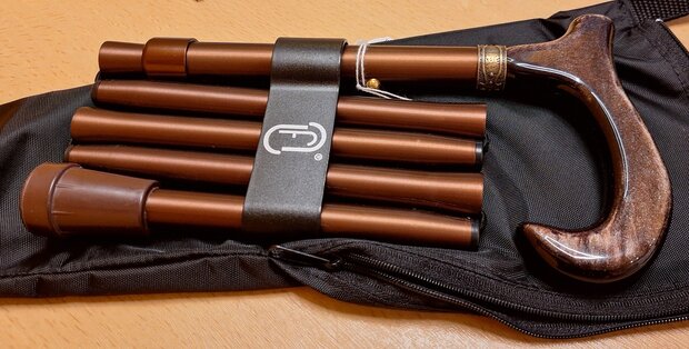 Pluviose wandelstok - opvouwbaar - houten handvat - Uni - brons 