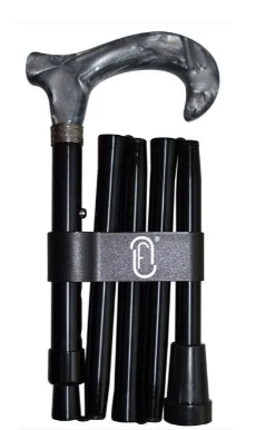 Finna wandelstok plooi- en verstelbaar, gebogen metacryl handvat grijs, zwart aluminium 