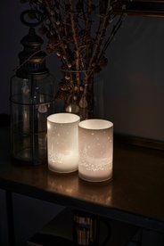 Set van decoratieglas met ledlichtje, dessin: dennenbos.