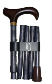 Finna wandelstok plooi- en verstelbaar, bruin houten handvat grijs geruit, aluminium