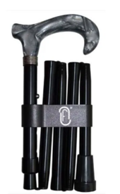 Finna wandelstok plooi- en verstelbaar, gebogen metacryl handvat grijs, zwart aluminium 